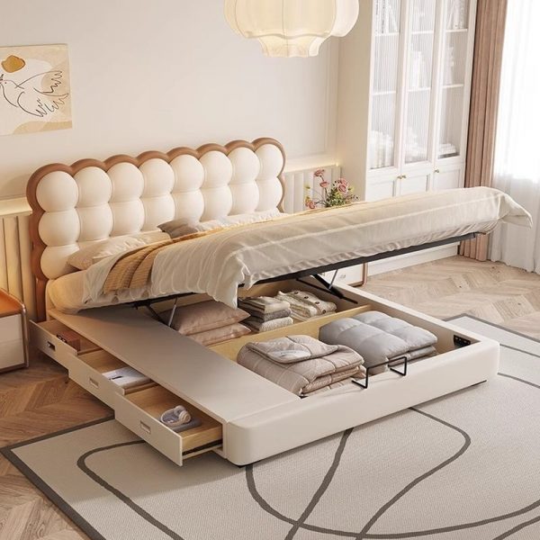 "Chic Brown Upholstered Standard Children Bed with Artificial Leather Headboard and Underbed Storage, Gender Neutral"