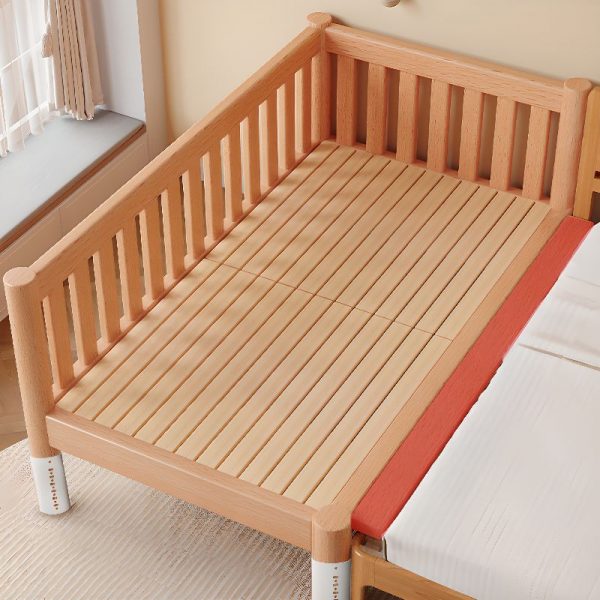 "Modish Gender Neutral Lumber Standard Children Bed in Unfinished Color with Coir and Guardrail"
