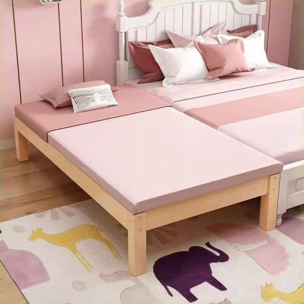 "Modern Simple Style Lumber Platform Standard Children Bed in Light Wood, Gender Neutral with Surrounding Guardrail"