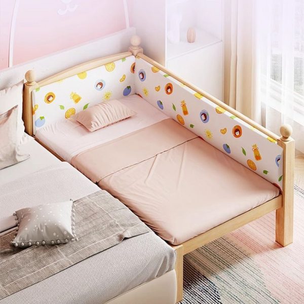 "Modern Simple Style Lumber Platform Standard Children Bed in Light Wood with Surrounding Guardrail for Gender Neutral Safety"