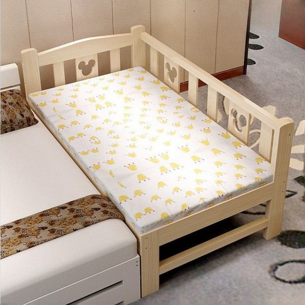 "Wood Grain Minimalist Standard Kids Bed with Animal Theme, Natural Wood and Coir Mattress, Detachable Guardrails, Gender Neutral"