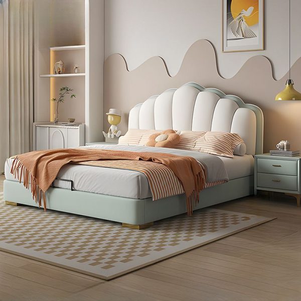 "Olive Green Timber Standard Children Bed with Artificial Leather Panel Headboard, Spring Mattress, Underbed Storage, Gender Neutral"