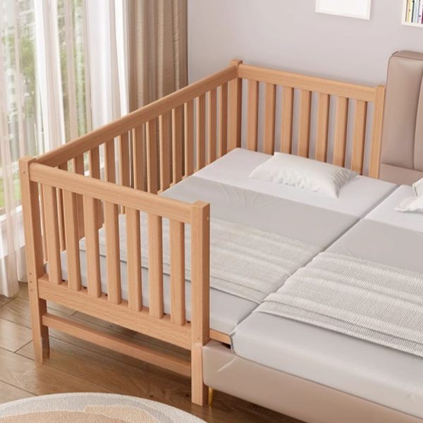 "Trendy Natural Color Beech Wood Standard Children Bed for Gender Neutral with Guardrail"