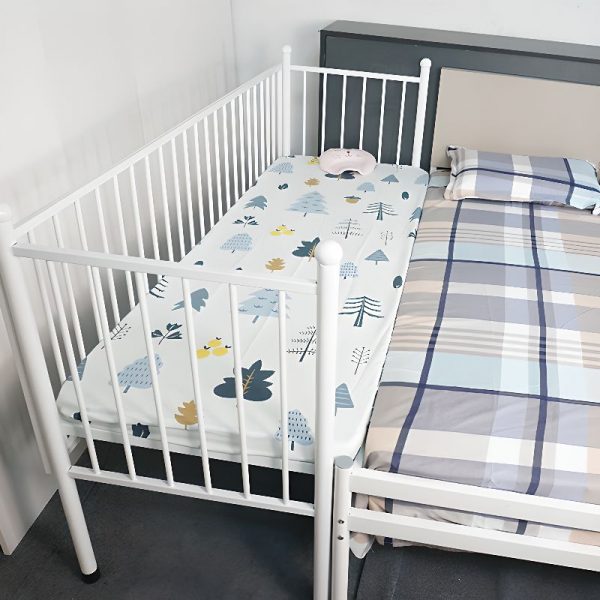 "Modern White Trendy Metal Standard Children Bed with Guardrail - Gender Neutral"