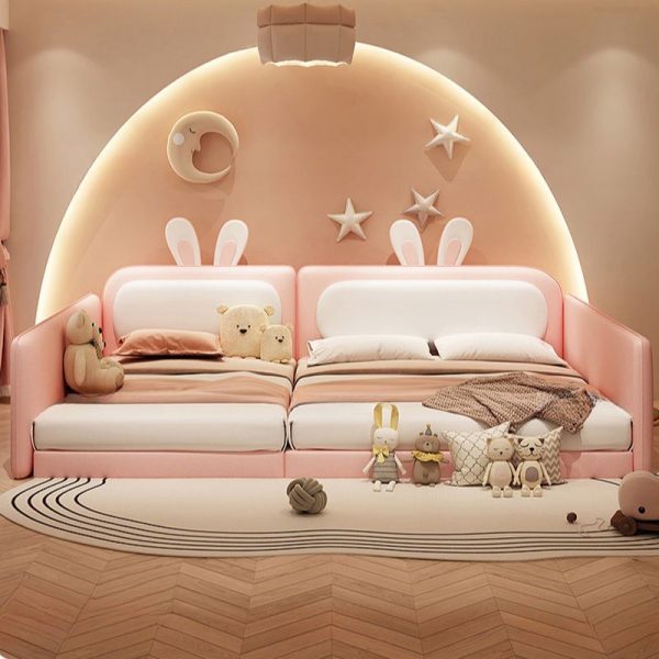 "Vibrant Carnation Lumber Panel Standard Children Bed, Modern Style with Sponge Upholstery, Gender Neutral"