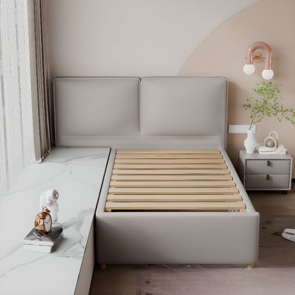 "Stylish Dove Grey Timber Standard Children Bed with Coir Mattress, Headboard - Gender Neutral"