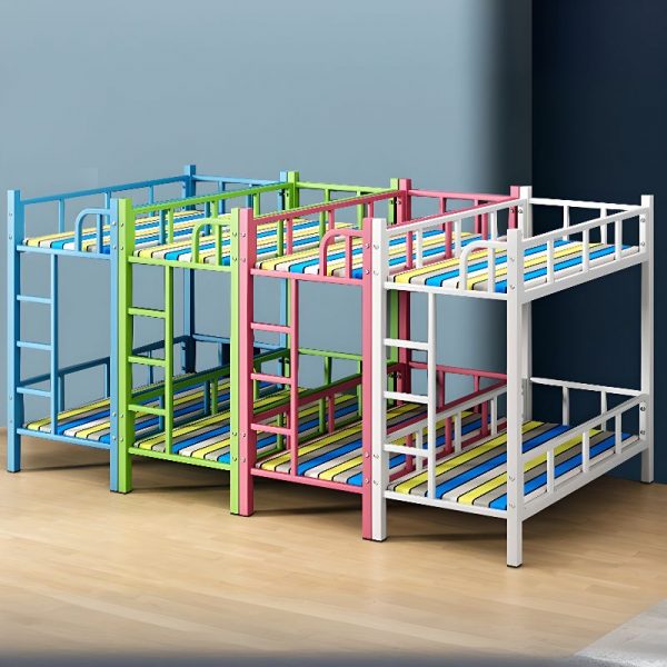 "Modern Simple Style Metal Bunk Children's Bed with Ladder and Guardrail for Gender Neutral Use"