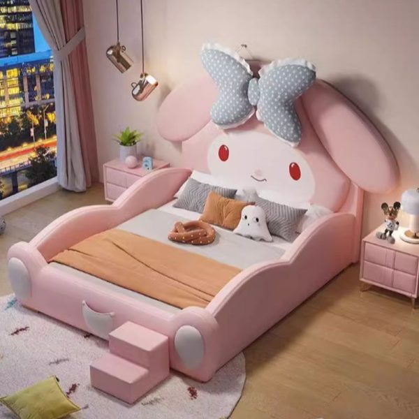 "Animals Girl/ Woman+ Standard Children Bed in Rose with Vinyl Leather and Headboard, Footboard and Slide"