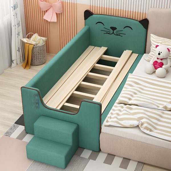 "Dove Grey/Rose Lumber Panel Standard Children Bed with Animal Theme, Coir Mattress, Gender Neutral & Guardrail"