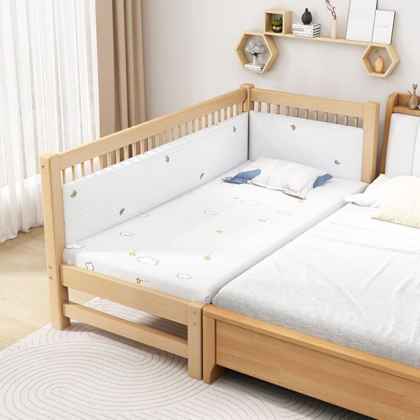 "Trendy Beech Gender Neutral Platform Standard Kids Bed with Natural Surrounding Guardrail"