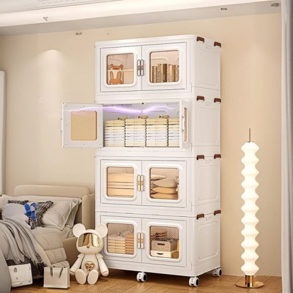 "Chalk Fold-up Vertical/Horizontal Standard Kids Bookshelf with Polymer Compound 3 Shelves/4 Shelves/2 Shelves, Casters and 6 Doors/8 Doors/4 Doors"