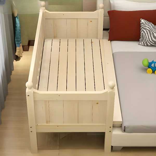 "Simplistic Platform Standard Kids Bed in Natural Light Wood with Surrounding Guardrail for Gender Neutral"
