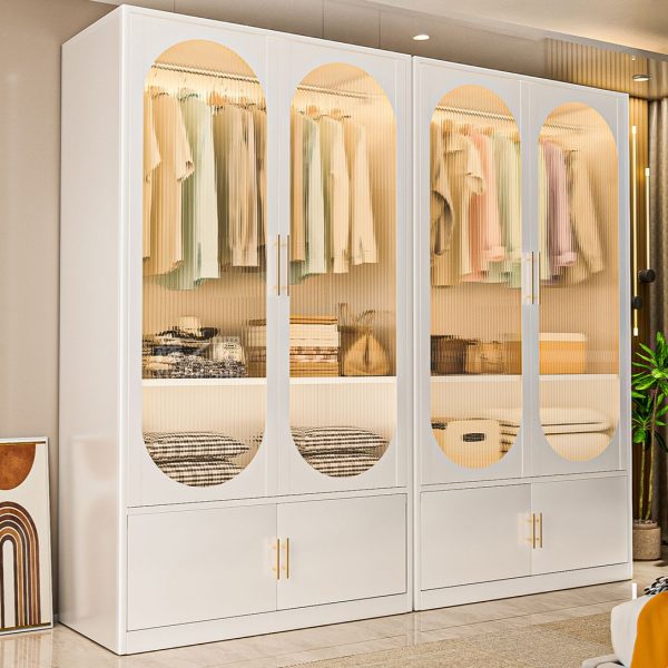 "Chalk-Colored Iron Kids Wardrobe with Shelf, Clothing Rod, and Door"