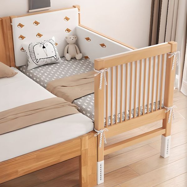 "Natural Finish Surrounding Guardrail Gender Neutral Panel Standard Children Bed in Natural Wood in a Modern Simple Style"