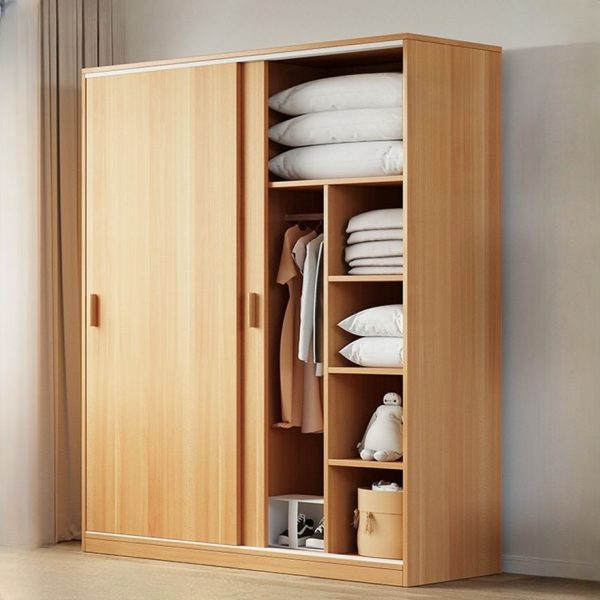 "Functional Kids Wardrobe with Lumber Construction, Shelf, Clothing Rod, and Door"