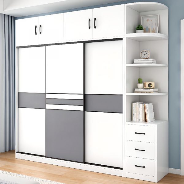 "Chalk-Colored Kids Wardrobe with Lumber Build, Shelf, Clothing Rod, and Door"