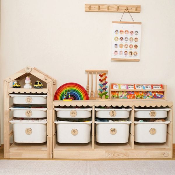 "Natural Finish Simplistic Standard Kids Bookshelf with Shelf, Vertical/Horizontal, Rubberwood, Standalone, 6/3/4 Bins"