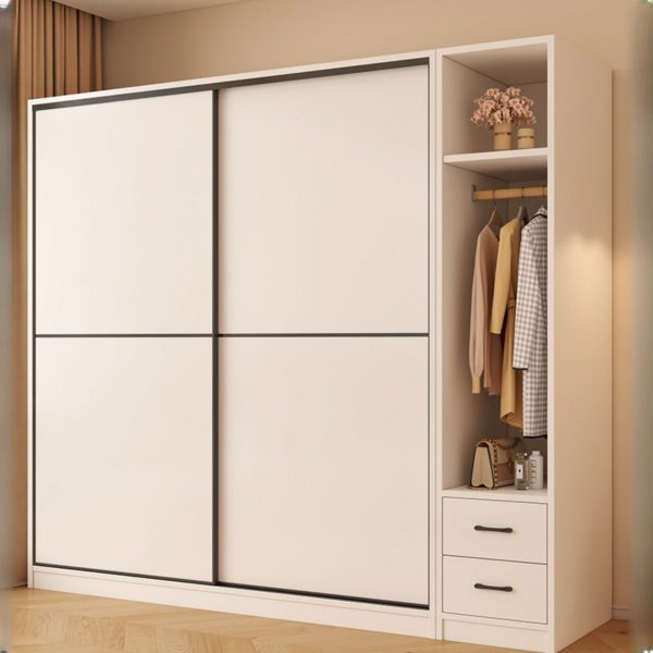 "Light-toned Wood Lumber Kids Wardrobe with Shelf, Compartment, Clothing Rod, and Door"