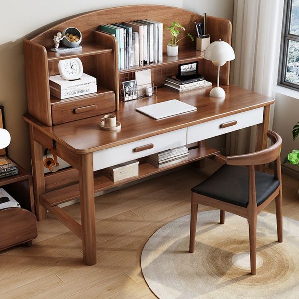 "Rainproof Rubberwood Kids Computer Desk with Chalk/Brown/Unfinished Color, Storage, Shelf, Drawer, and Hutch"