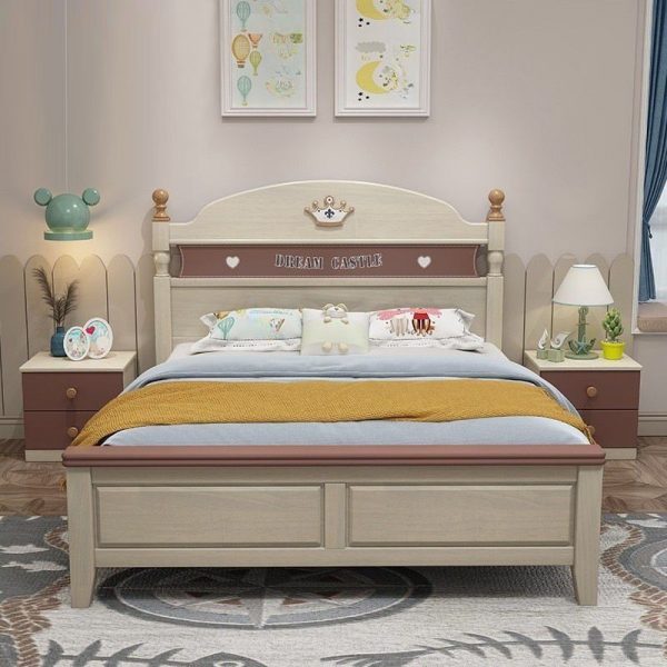 "Contemporary Lumber Platform Standard Kids Bed with Headboard for Gender Neutral"
