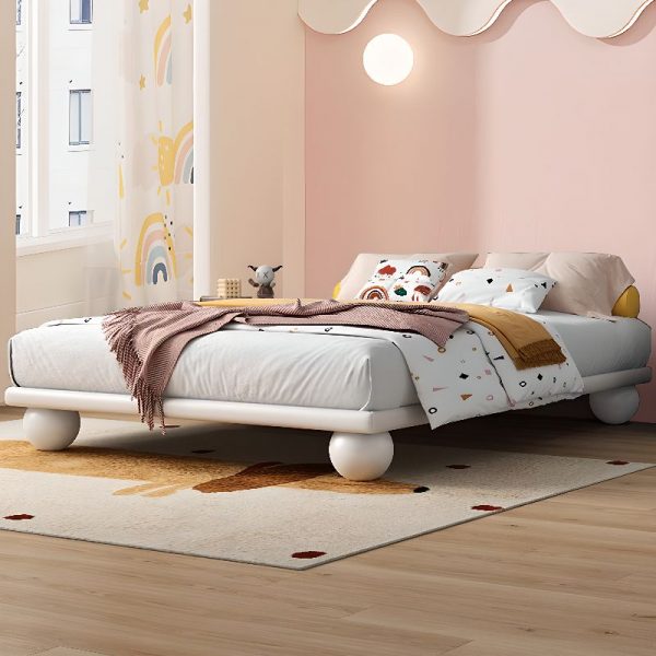 "Modern Simple Style Oak Wood Platform Standard Children Bed in Chalky Wood Tone for Gender Neutral"