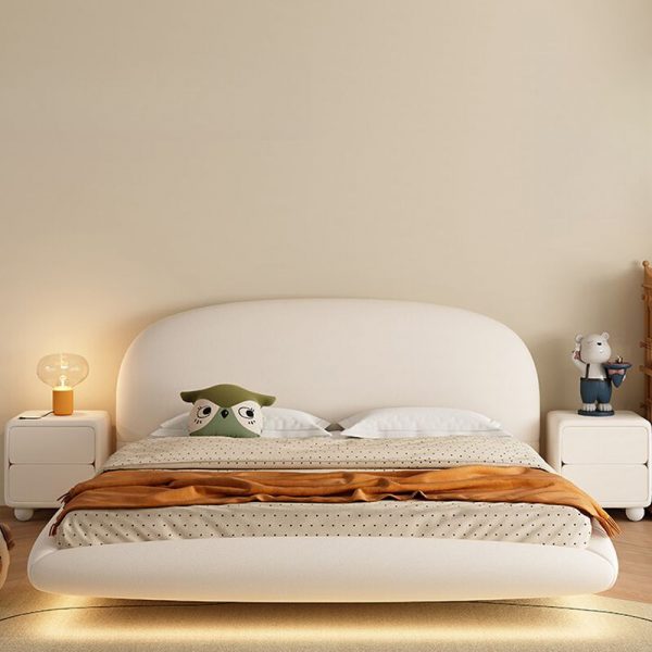 "Elegant Cream Timber Standard Children Bed with Artificial Leather Upholstery, Coir Mattress, Headboard, Footboard and Underbed Storage"