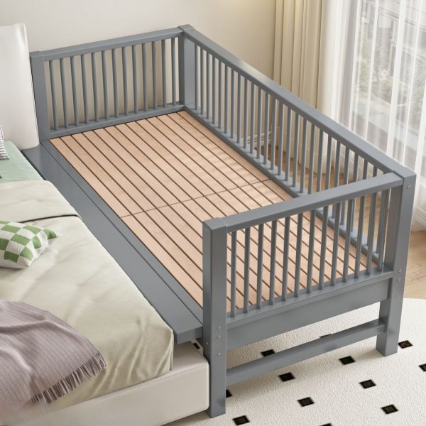 "Casual Grey Wood Gender Neutral Standard Children Bed with Ladder, Detachable Guardrails"