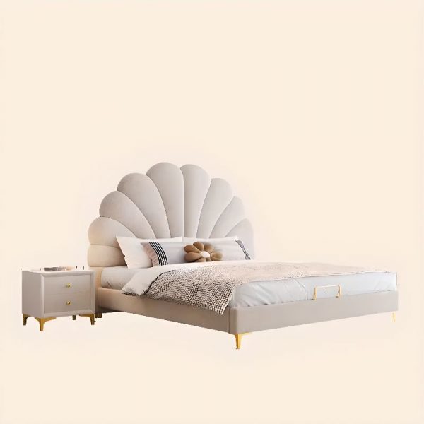 "Chalk Contemporary Natural Wood Standard Kids Bed with Sponge Filled Panel Headboard for Girl/Woman+"