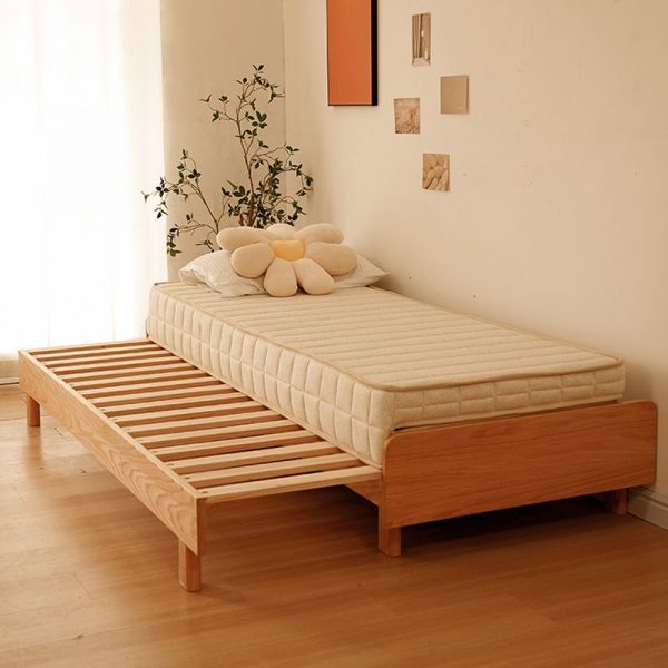 "Minimalist Standard Children Bed in Medium Wood Beech with Coir Mattress, Gender Neutral"