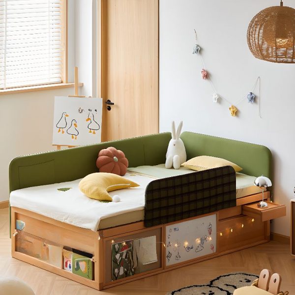 "Casual Lift Up Storage Kids Bed in Light Wood, Beech with 2 Drawers & Underbed Storage, Gender Neutral"
