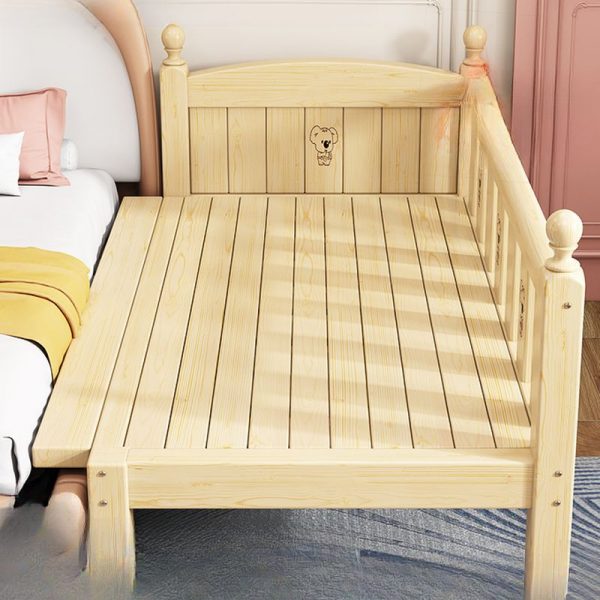 "Casual Gender Neutral Lumber Standard Kids Bed in Unfinished Color with Coir and Detachable Guardrails"