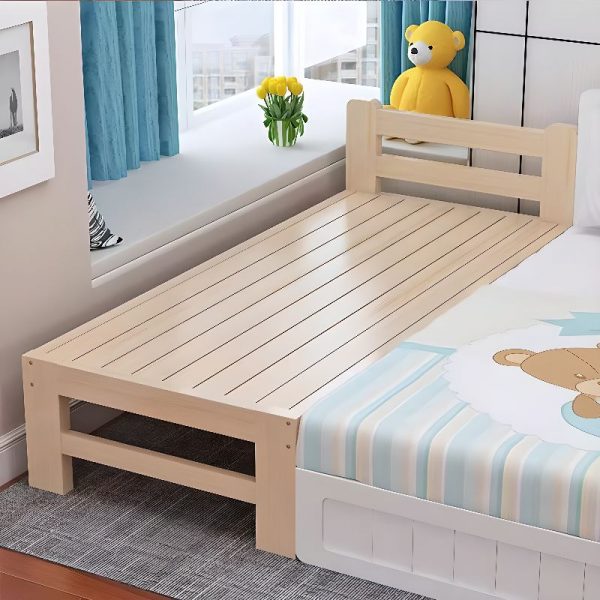"Art Deco Gender Neutral Wood Platform Standard Children Bed in Light Wood with Slat"